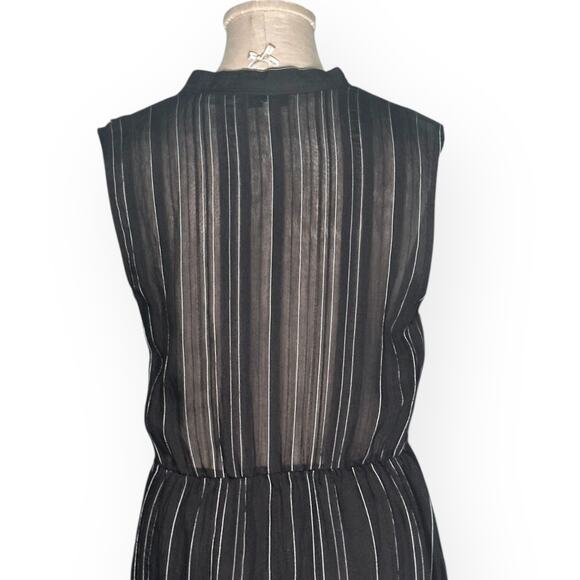 VINCE Draped Pinstripe A-Line Midi Black Dress Striped Coastal Preppy Minimalist - Picture 10 of 15